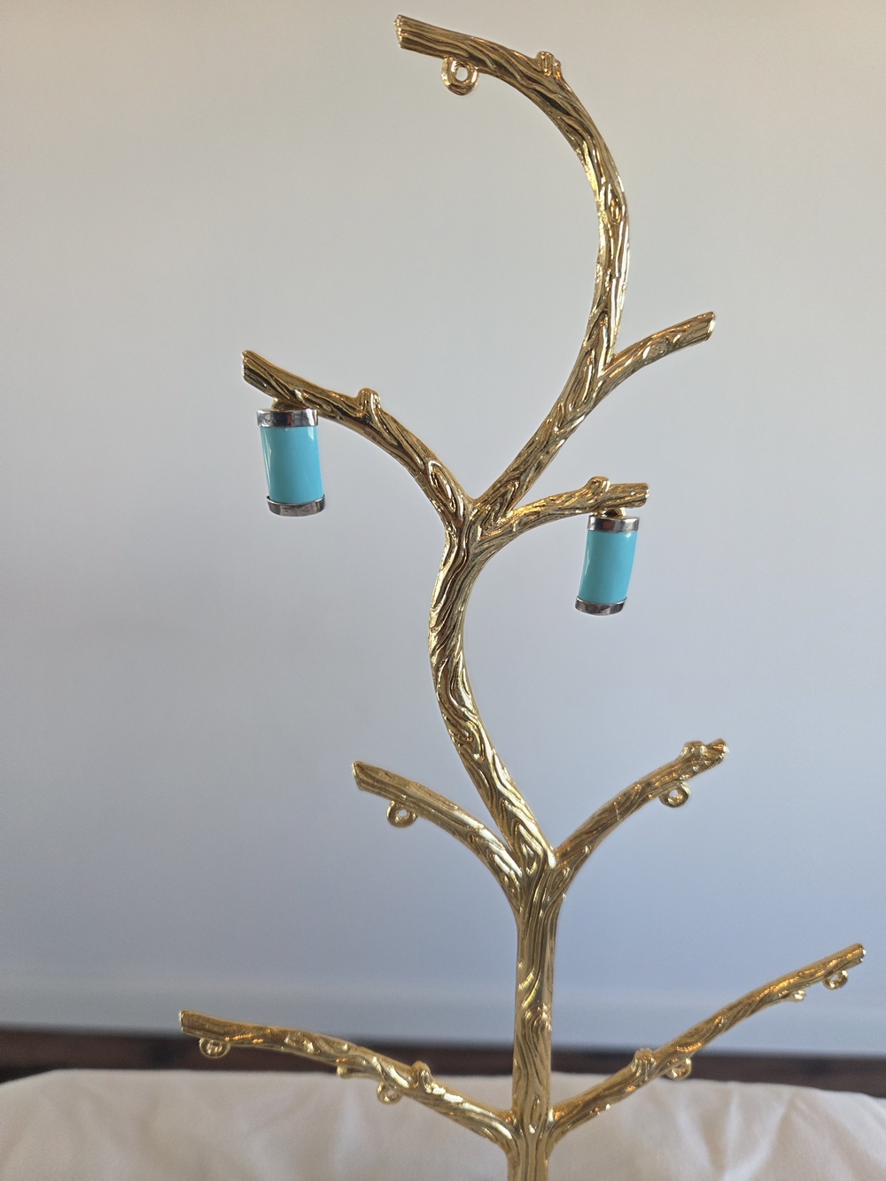 Vintage Turquoise Enamel Cylinder Huggie Hoop Earrings